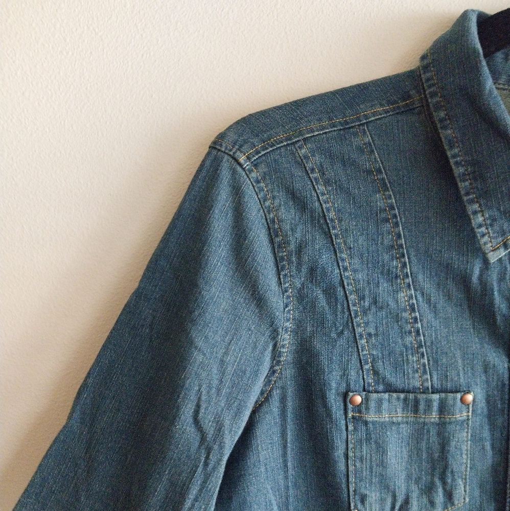 Old Navy Western Denim Snap Button Front 3/4 Sleeve Midi Dress - Picture 4 of 10